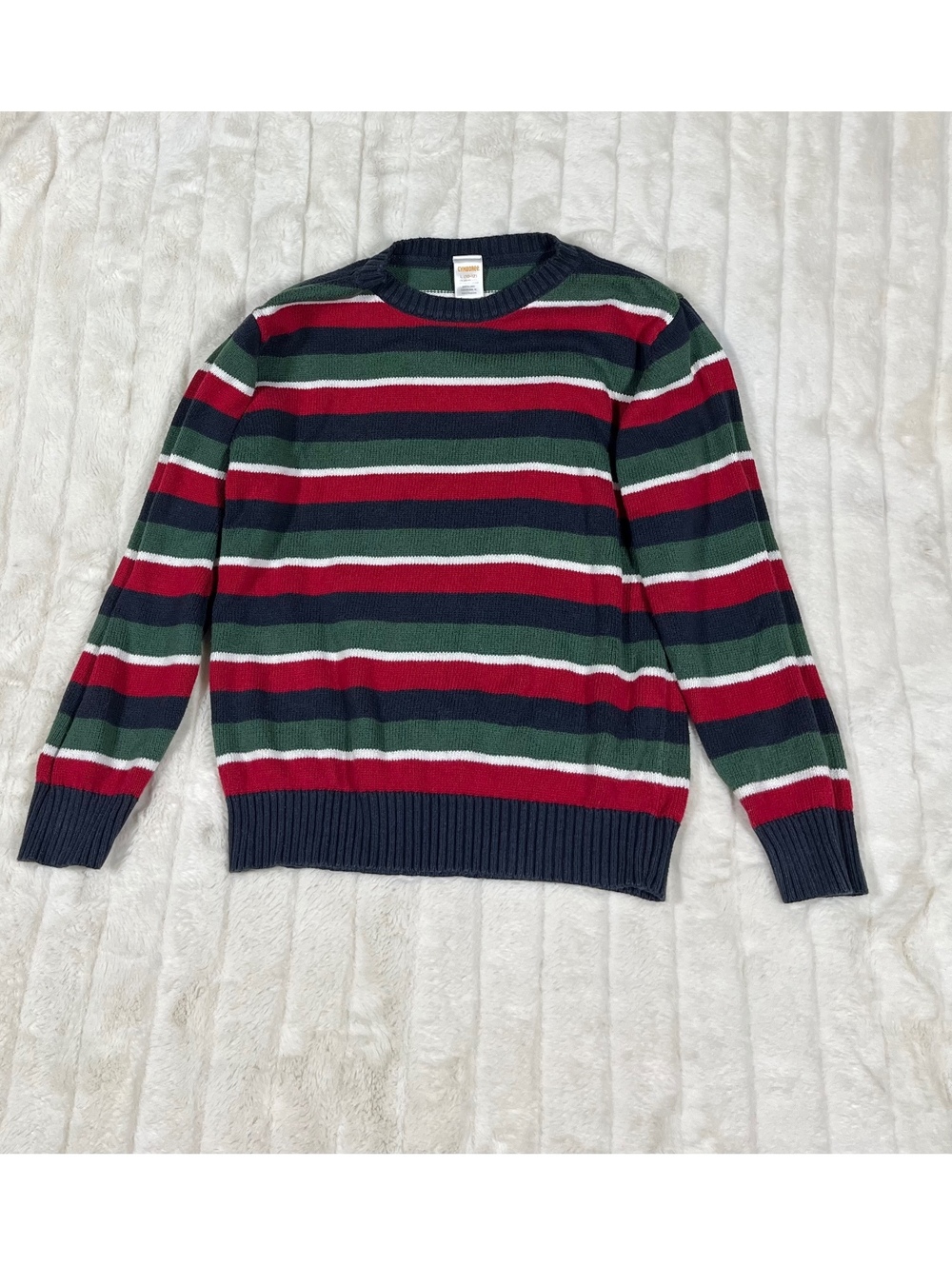 Gymboree Boys L 10/12 Fall Winter Xmas Black Green Red Striped Preppy Sweater
